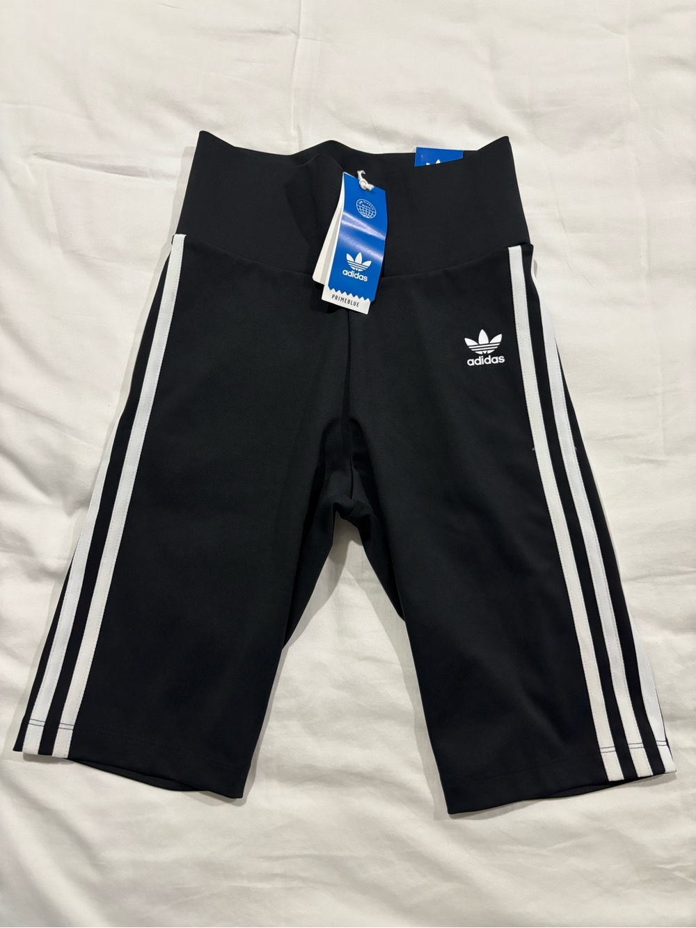 adidas Black High-Waist Shorts with White 3-Stripes